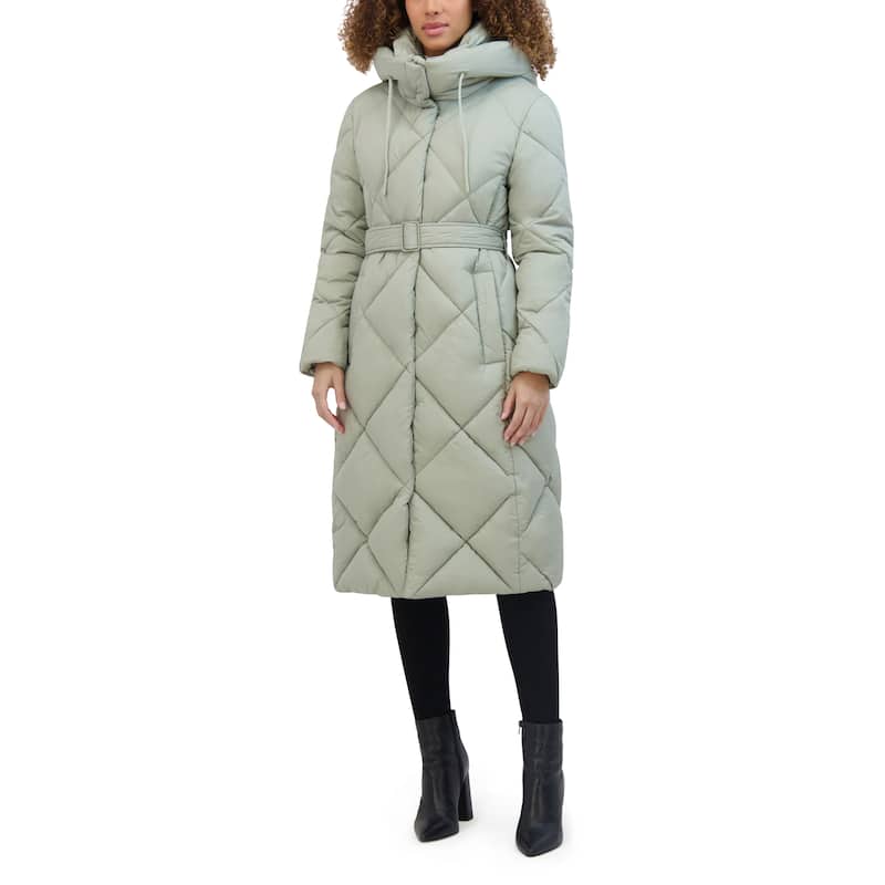 Kenneth Cole Women's Quilted Long Puffer Coat - Sage - XL