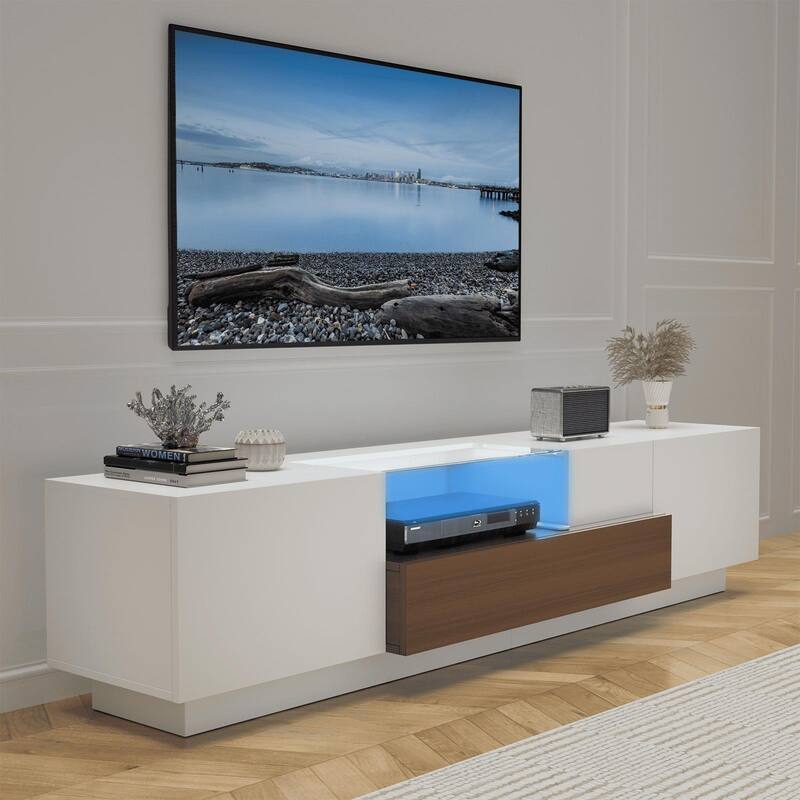 Gymojoy 70" Modern LED TV Stand for 55-75 Inch TV, Entertainment Center with Shelves, TV Console with Remote Control RGB Lights.
