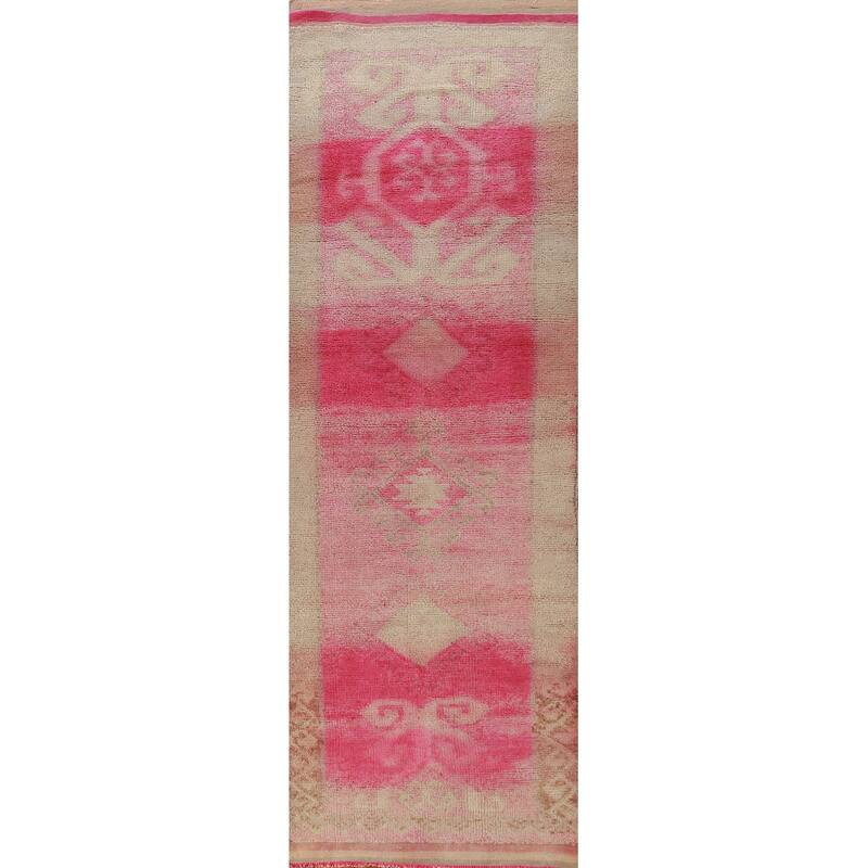 Fuchsia Oushak Turkish Runner Rug Handmade Wool Carpet - 2'10"x 11'7"