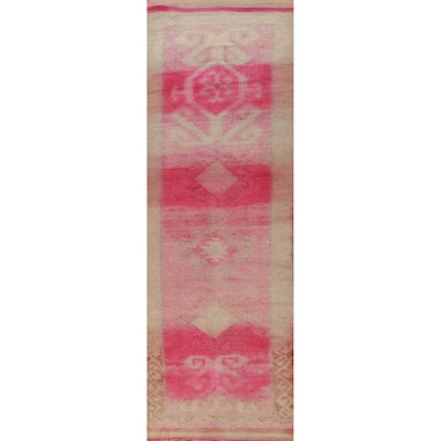 Fuchsia Oushak Turkish Runner Rug Handmade Wool Carpet - 2'10"x 11'7"