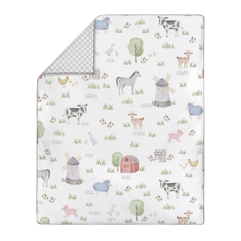 Farm Animals Boy Girl Sweet Jojo Designs 6p Crib Bedding + BreathableBaby Breathable Mesh Liner Watercolor Pig