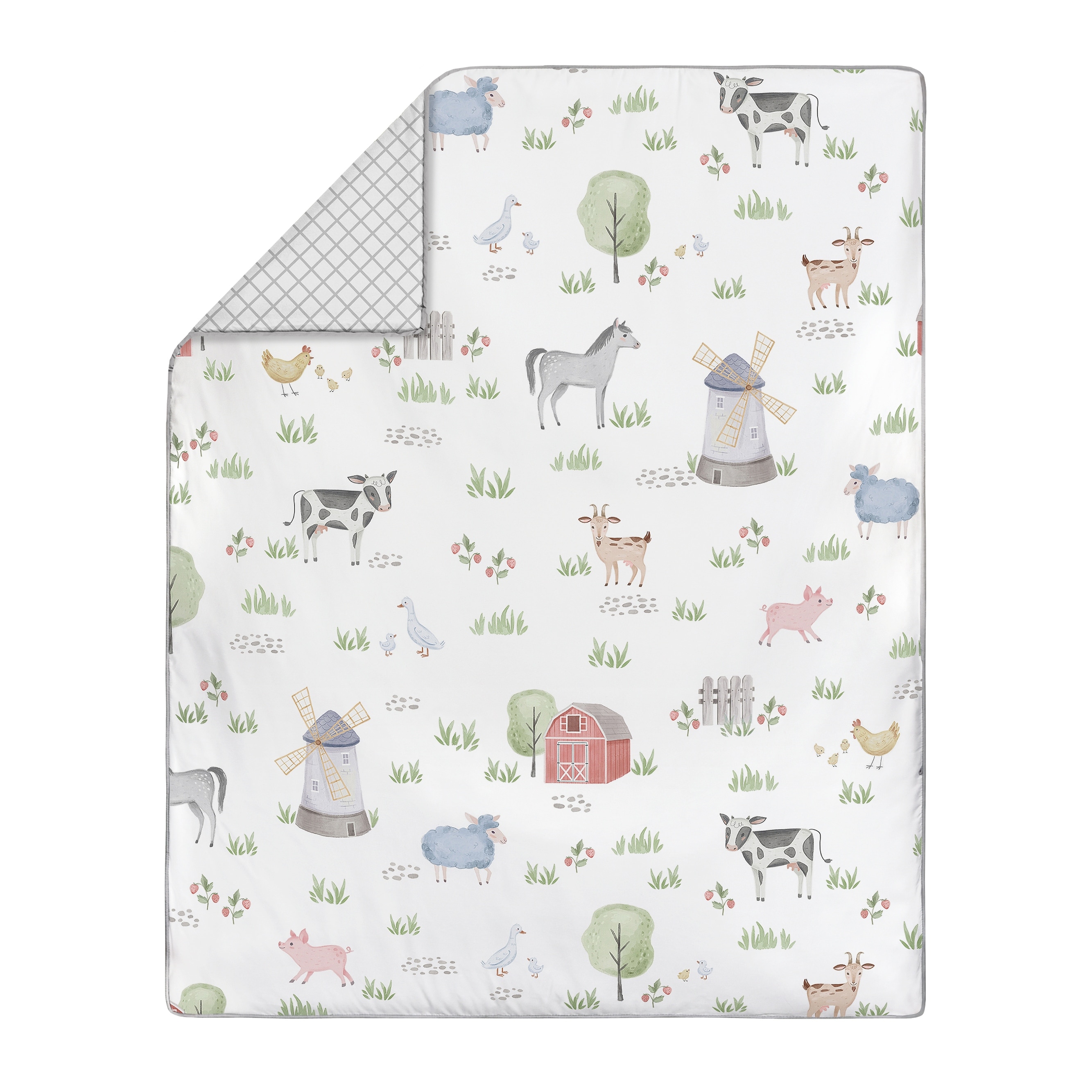 Sweet Jojo Designs Farm Animals Baby Boy Or Girl Nursery Crib Bedding Set 11 Pieces Watercolor Farmhouse Lattice Horse Cow Sheep Pig