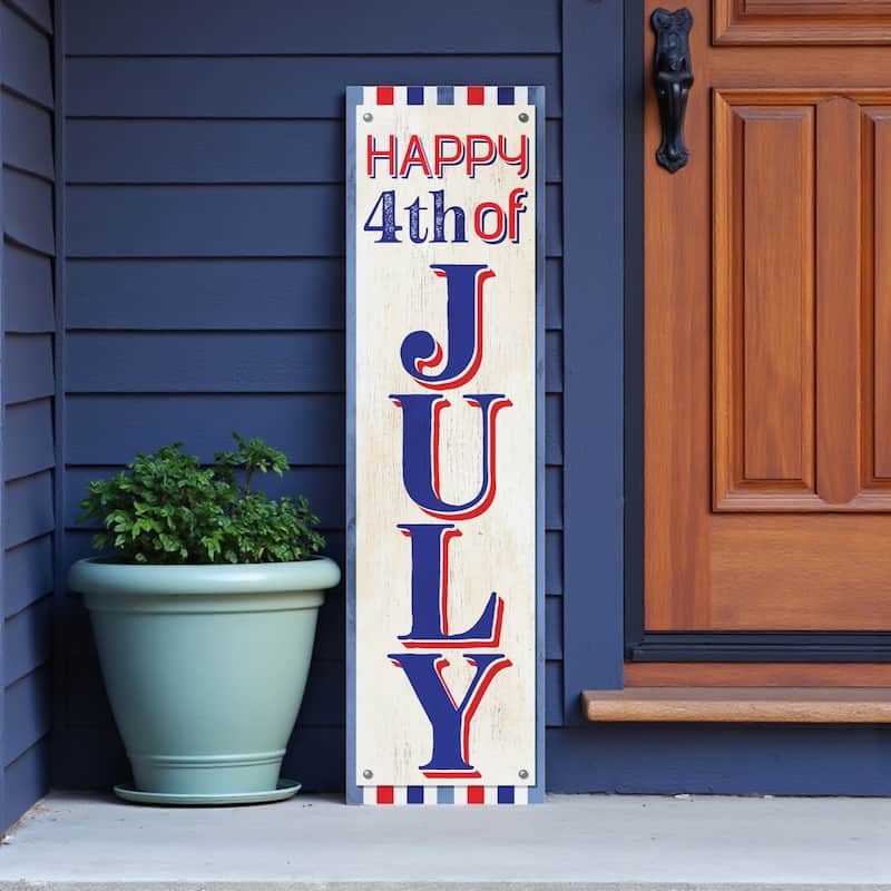 HomeRoots 36" Red White And Blue Solid Wood Happy July 4th July Fourth Fireworks Porch Sign - White/Blue/Red - Wood