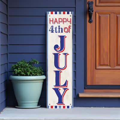 HomeRoots 36" Red White And Blue Solid Wood Happy July 4th July Fourth Fireworks Porch Sign