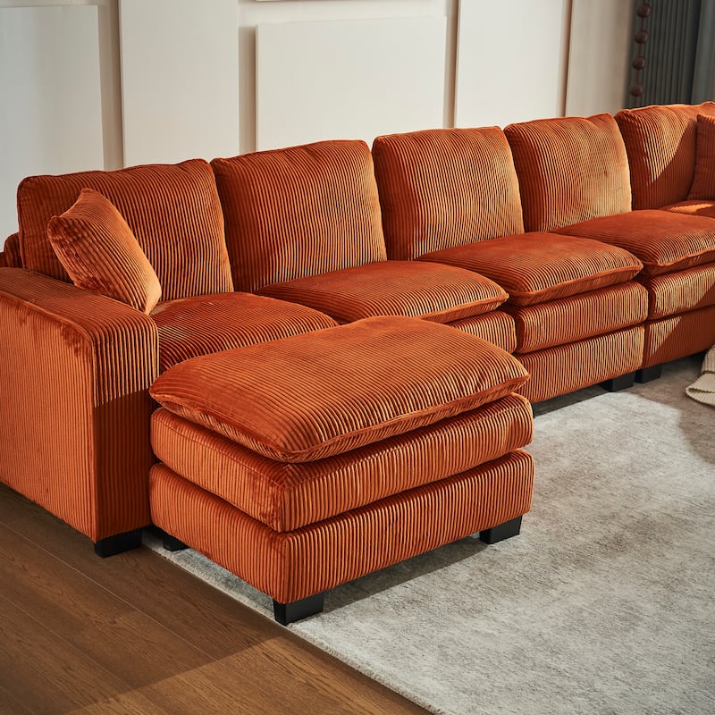 Modern U-Shaped 6-seat Modular Sectional Sofa with 1 Ottoman & 3 Toss Pillows