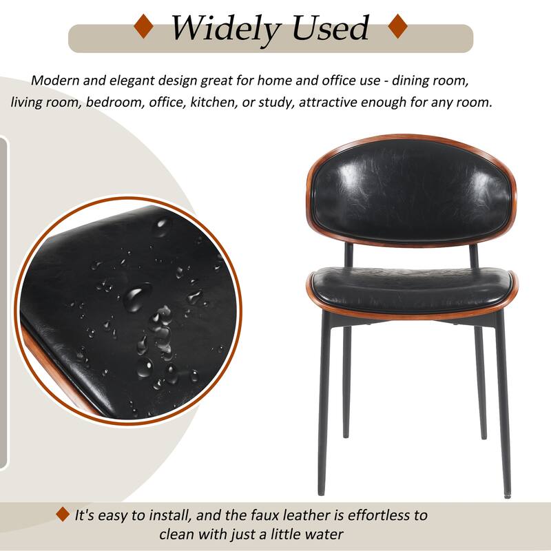 Dining Chairs Set of 2 - Italian-Inspired Bentwood Design with Matte Metal Legs & Luxe PU Leather Seating