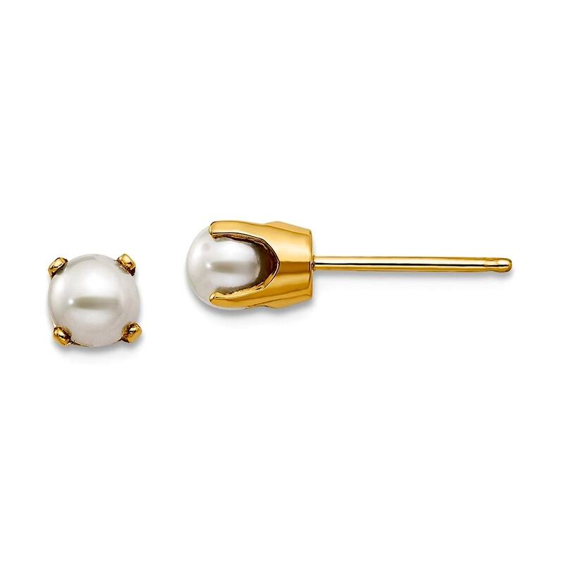 Curata 14k Yellow Gold 4mm Round Gemstone Birthstone Post Stud Earrings - Peart