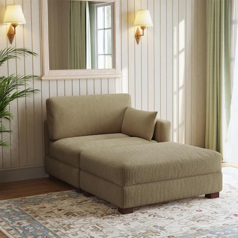 Modern Corduroy Upholstered Sectional Chaise Lounge with Ottoman - Camel-Right Facing - Right Facing