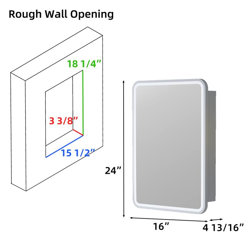 Aris Recessed/Surface Mount Bathroom Medicine Cabinet with Mirror and Lights, Dimmable, Adjustable Shelves, Fast Defogging
