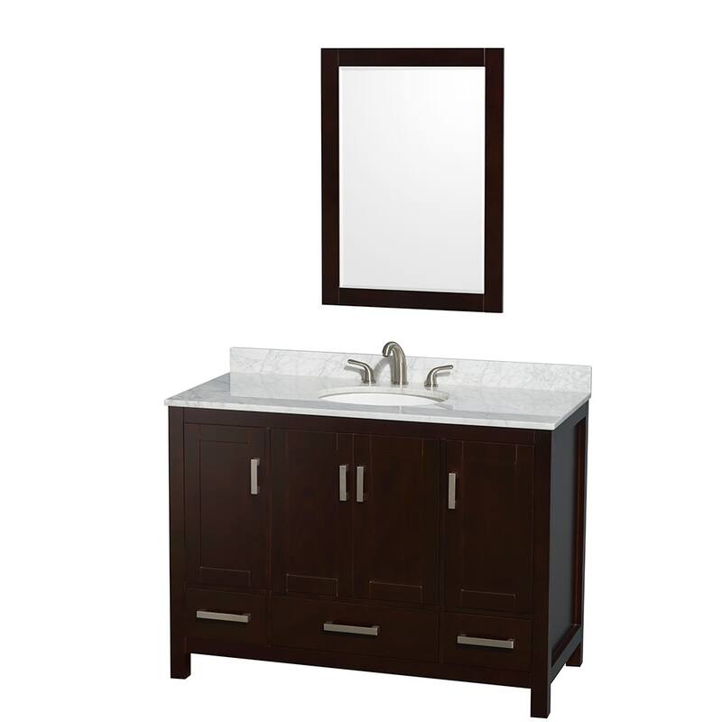 Wyndham Collection WCS141448SUNOM24 Sheffield 48" Freestanding Single - Espresso / White Carrara Marble Top / Brushed - Espresso Finish