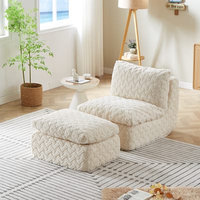 Ergonomic Swivel Floor Chair Full Compression Sofa Chair with Ottoman for Living Room Bedroom