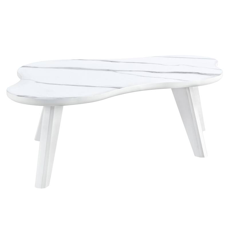 Modern Minimalist Imitation Marble Tabletop Coffee Table. Solid Wood Spray Painted Desk Legs, Cloud Shape