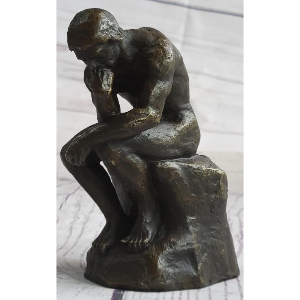 Miniature Replica Auguste Rodin Thinker Thinking Man Bronze Sculpture Statue Figure