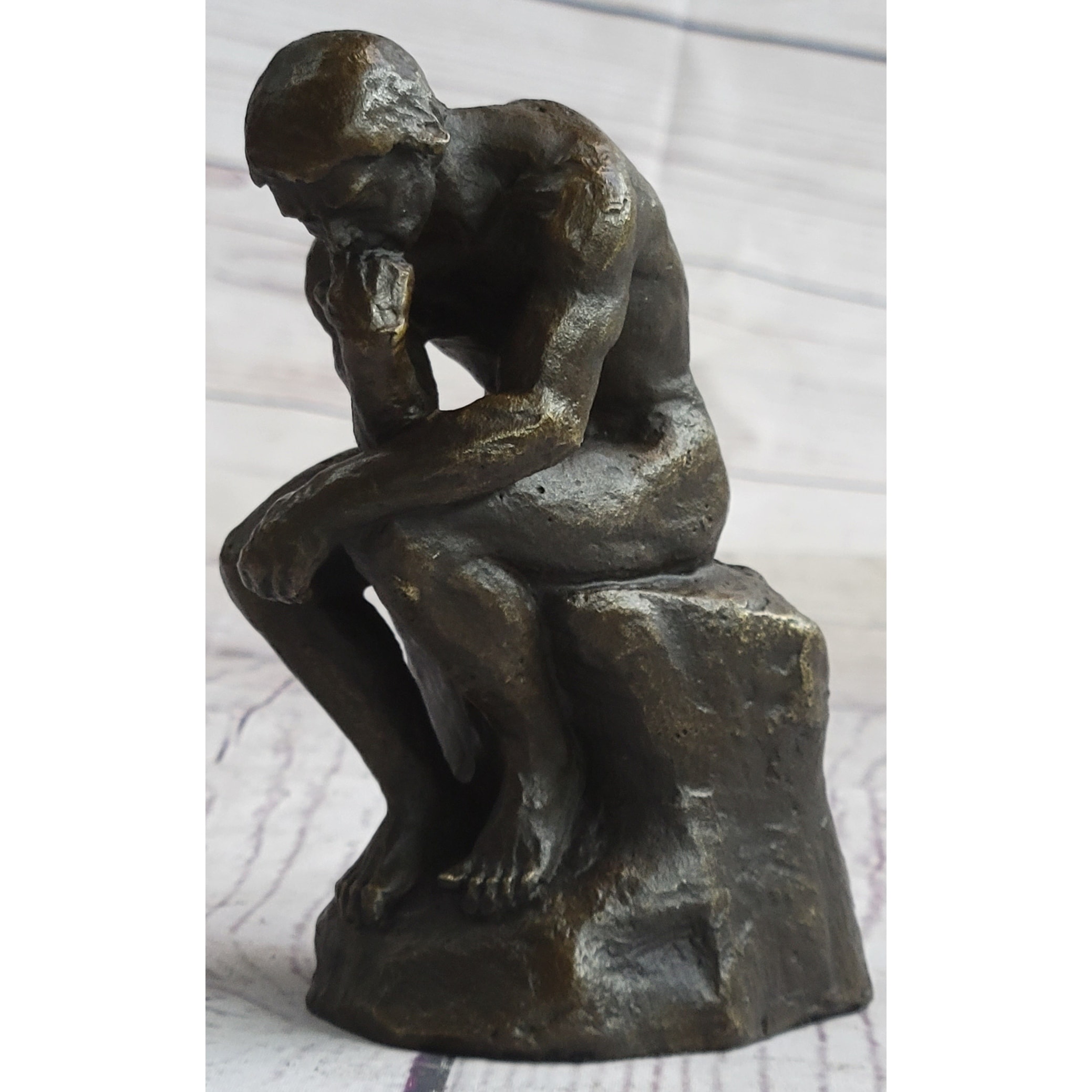 Miniature Replica Auguste Rodin Thinker Thinking Man Bronze Sculpture Statue Figure