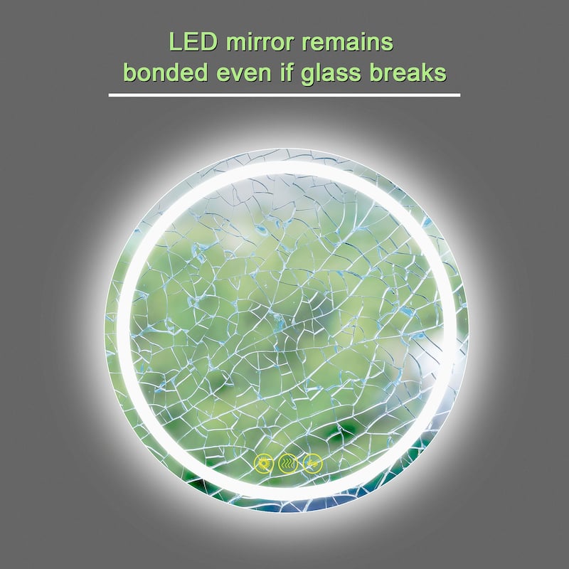 SmartShine Contemporary LED Dimmable 32" Round Anti-Fog Backlit Bathroom Vanity Mirror - Clear