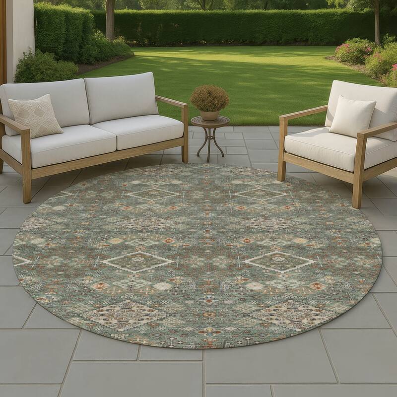 Machine Washable Indoor/ Outdoor Global Bidunga Chantille Rug - Basil - 8' x 8'