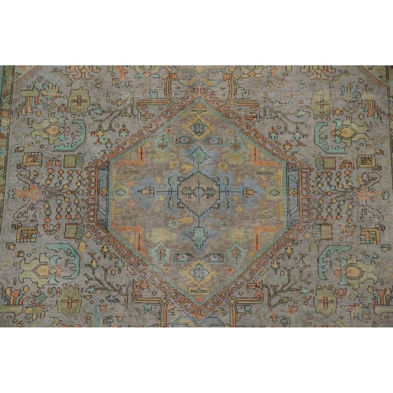 Hand Knotted Oriental 100% Wool Carpet Traditional Medallion Greys & Charcoal Tabriz Area Rug - 9' 9'' X 6' 5''