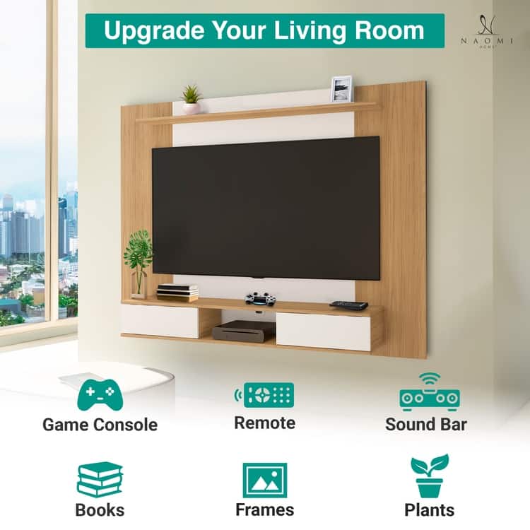 Wall-Mounted Entertainment Center with Multiple Storage Options for TVs up to 70 Inches - Natural,White