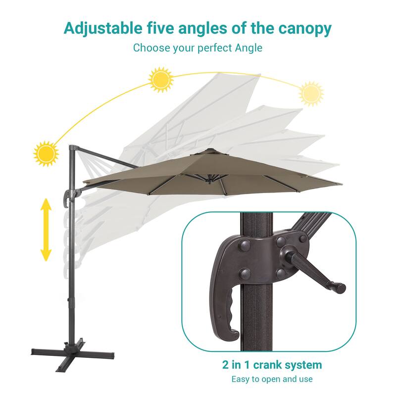 BONOSUKI 11FT Cantilever Patio Umbrella 360 Rotation Angle Adjustment