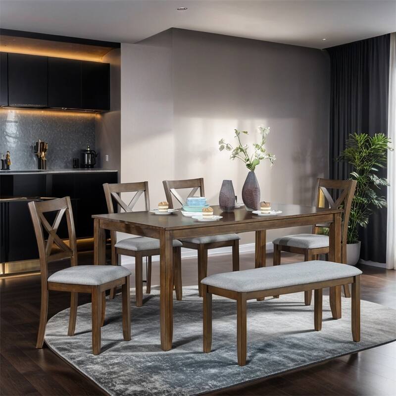 Wooden Dining Rectangular Table with Bench,Kitchen Table with Bench