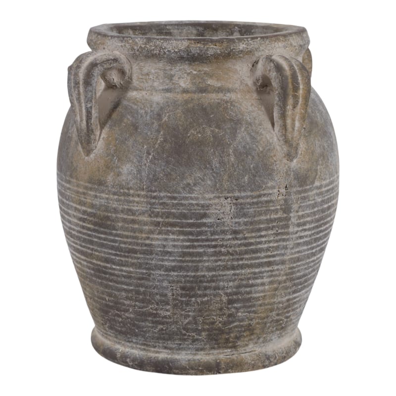 Terracotta Table Vase with Weathered Finish and Handles for Home Decor