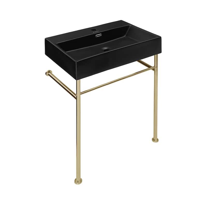 Reims 24 Ceramic Console Sink Matte Black Basin Gold Legs - 16.55" x 35.45" 24" - 16.55" x 35.45" 24" - Black