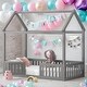 preview thumbnail 10 of 16, Kids and Baby Twin Size Wood House Bed with Fence and Door,Solid Construction For Home Grey