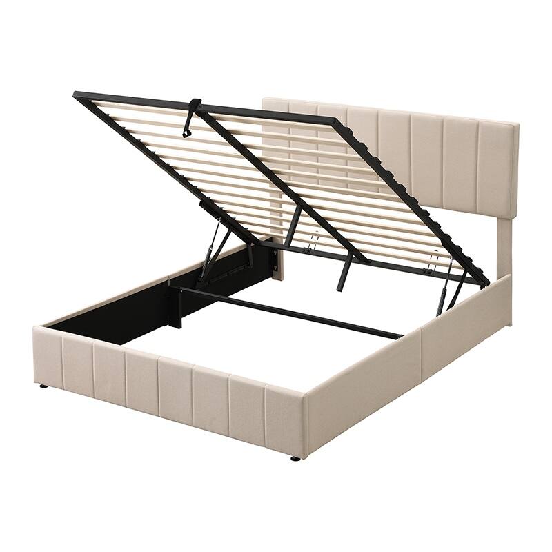 Queen Size Upholstered Platform Bed with Hydraulic Storage System, Elegant Design, Sturdy Construction and Extra Storage