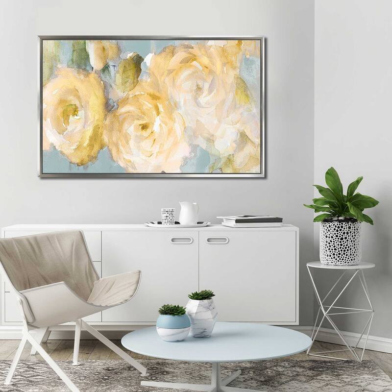 "Yellow Blooms on Blue" Print on Floating Canvas