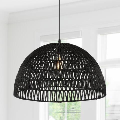 Jigu 1-Light Bohemian Modern Woven Rattan/Iron LED Pendant, by JONATHAN Y