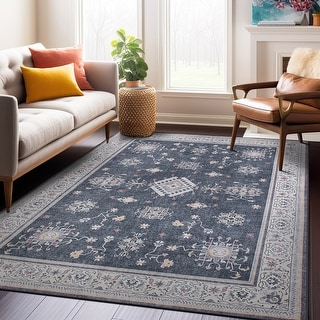 Transitional Bordered Machine Washable Area Rug - Bed Bath & Beyond ...