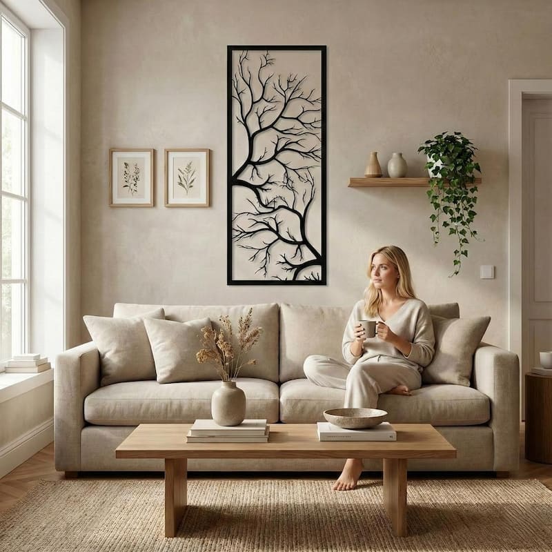 Tree Sign Metal Wall Decor for Home and Outside - Wall-Mounted Geometric Wall Art Decor