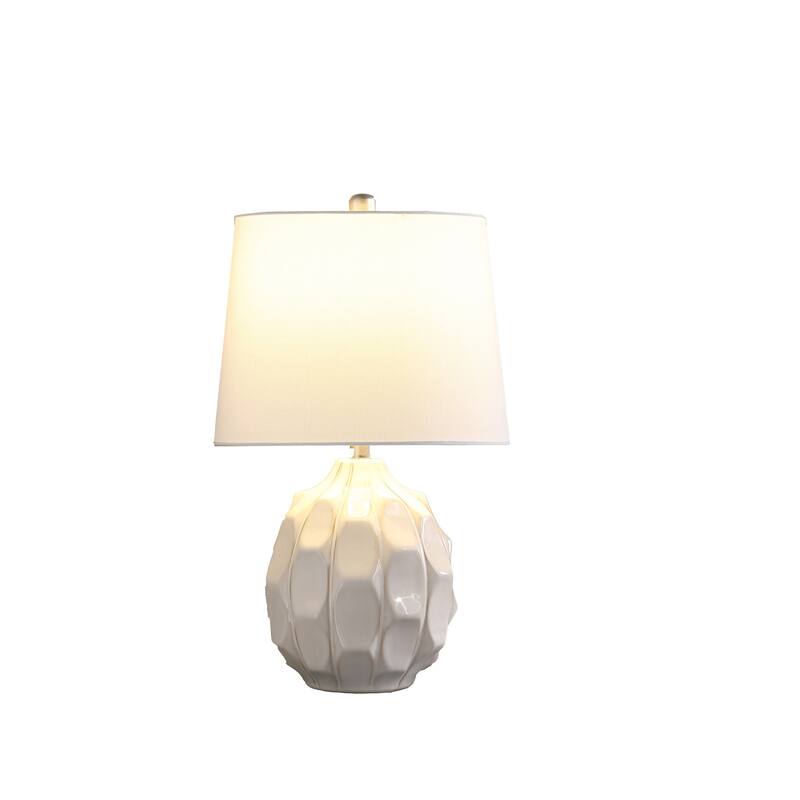 HomeRoots Cream Ceramic Faceted Table Lamp With Off White Drum Shade - 13