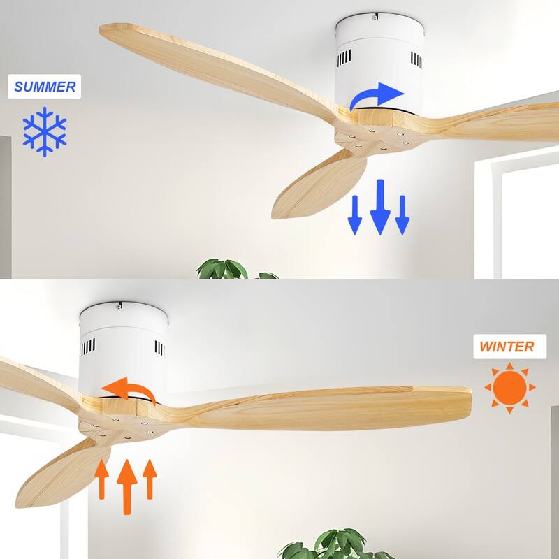 52 Inch Solid Wood Blades Ceiling Fan without Light,Reversible Airflow,6 Gear Wind Speed - 52 inch