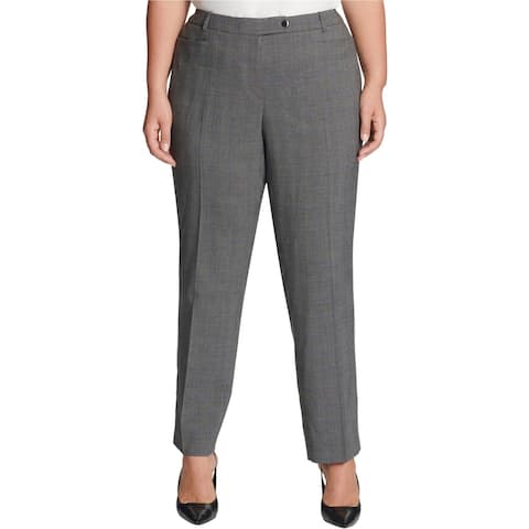 Calvin Klein Womens Plaid Dress Pants, Grey, 16W