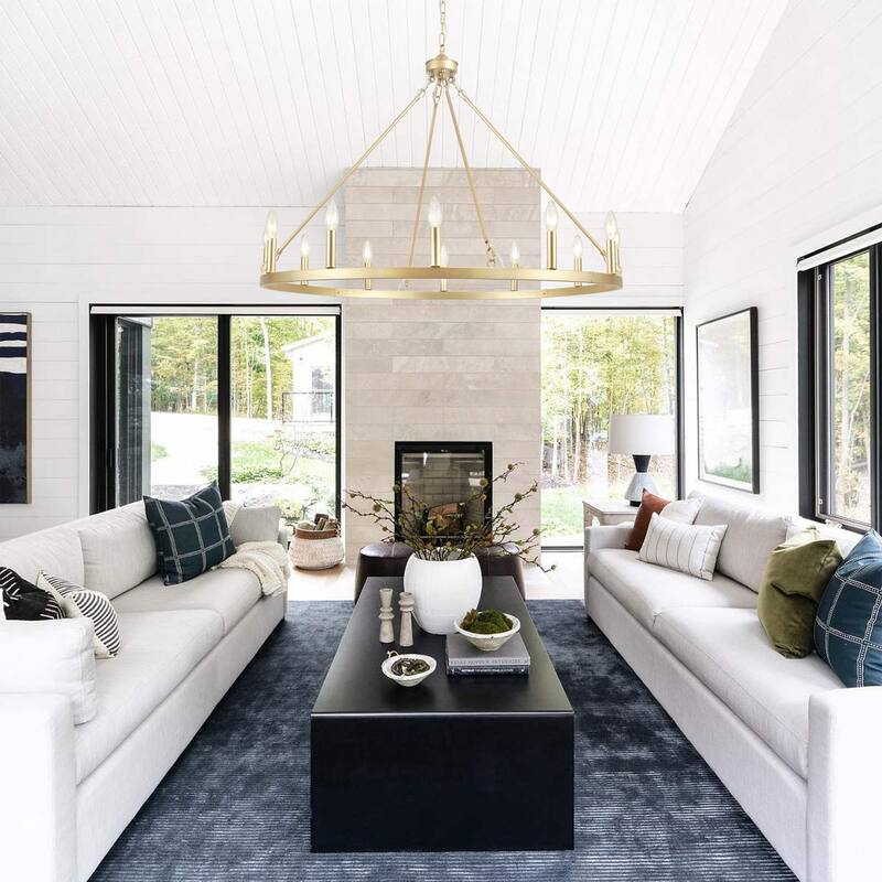12-light Rustic Farmhouse Wagon Wheel Chandelier for Living Room - W37.99" x H90.55" - N/A
