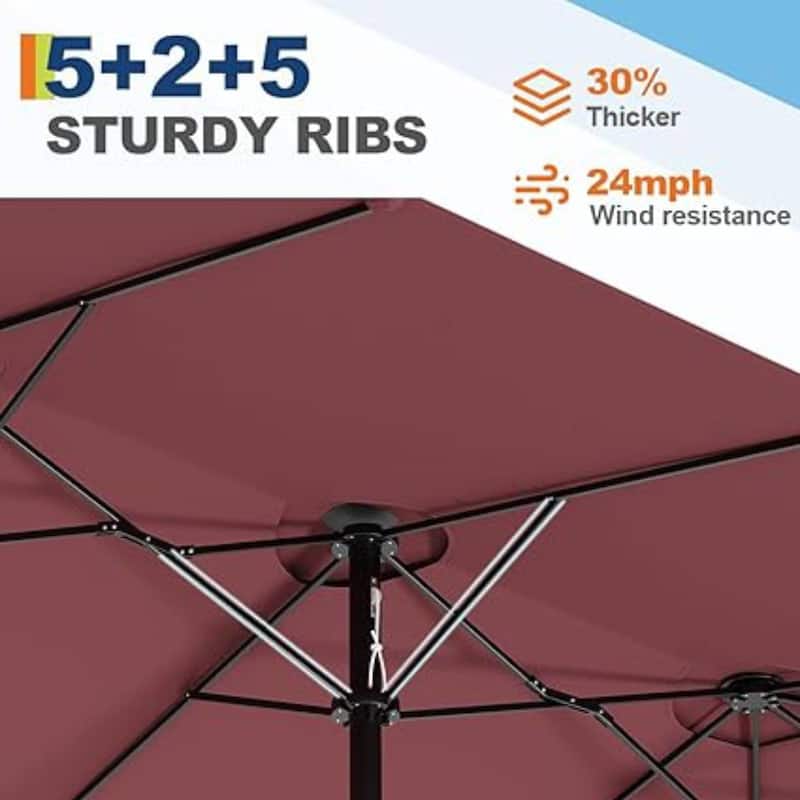 15FT Double-Sided Patio Umbrella with Base Included for Pool Lawn Garden