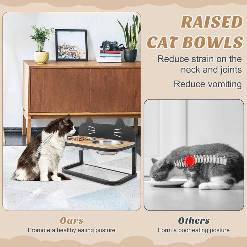 Elevated Pet Feeder with 2 Stainless Steel Bowls for Cats and Small and Medium Dogs - 17" x 8.5" x 13"-15"