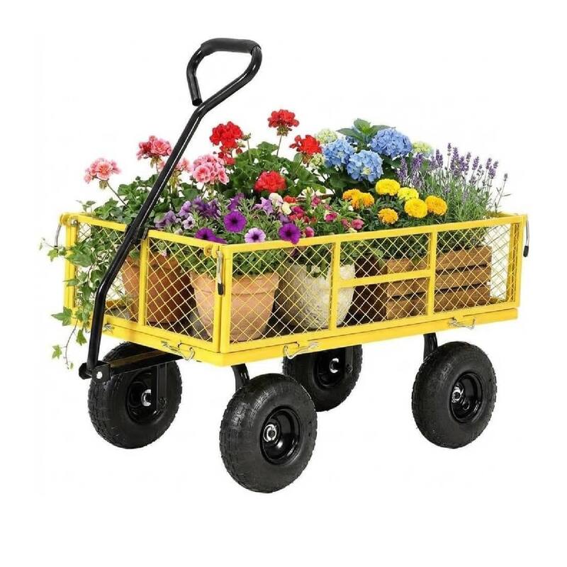 Heavy Duty Outdoor Yard Utility Garden Cart with Wheels and 180 Degree Rotating Handle, 900 LBS Load - Yellow