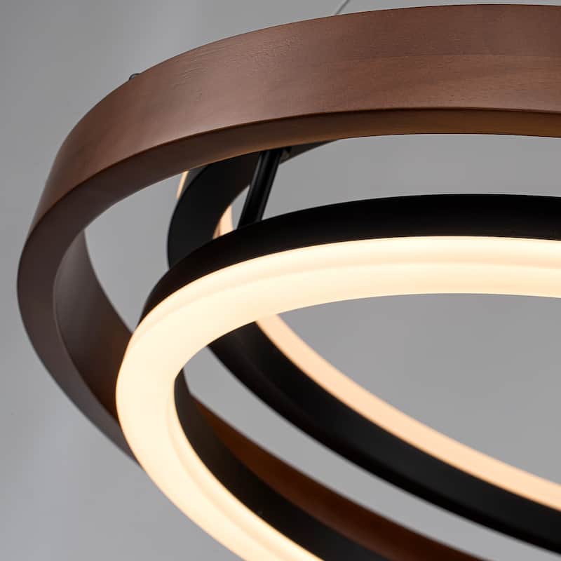 Modern 24" Walnut LED Wood Chandelier Ring Chandelier for Living Room Foyer
