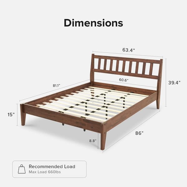 dimension image slide 6 of 10, Mopio Ted Acacia Solid Wood Bed Frame with Headboard
