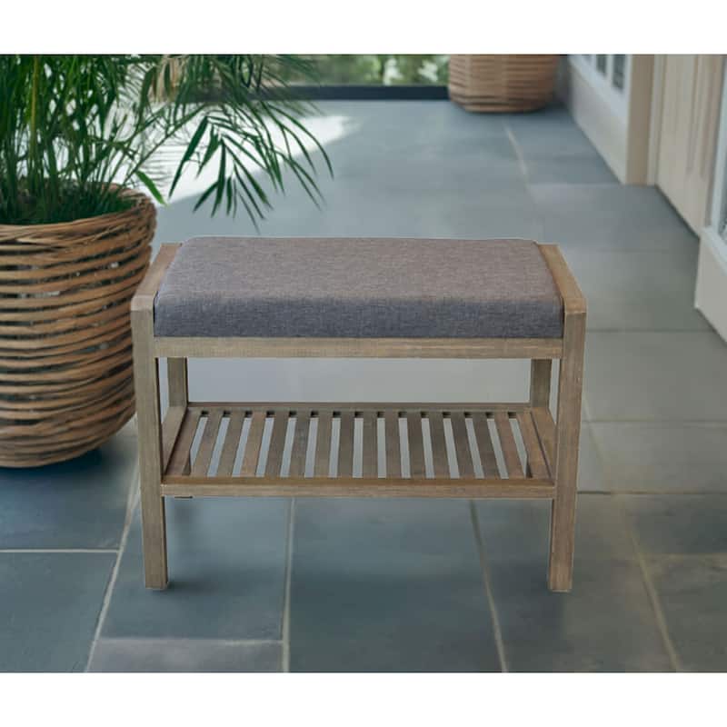 Ecostyle Solid Bamboo Padded Bench with Slatted Shelf - Brushed Gray