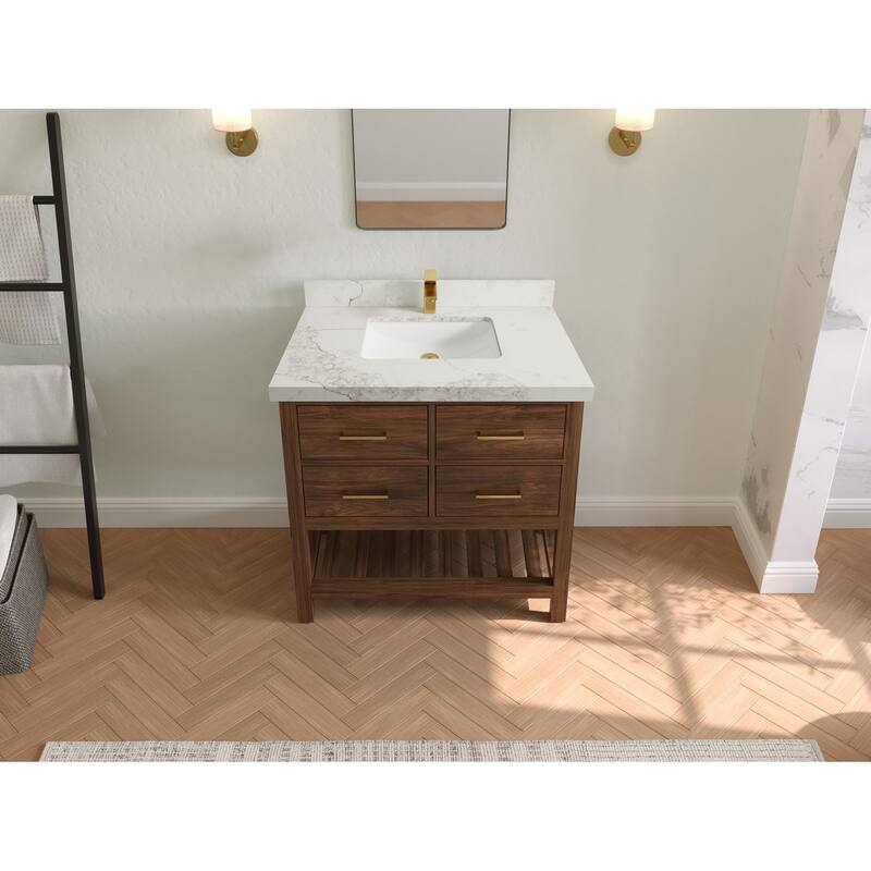 Willow Collections 36 in. W x 22 in. D Parker Solid Teak Wood Single Sink Bathroom Vanity with Quartz or Marble Countertop
