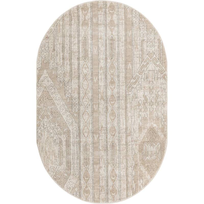 Transitional Wedo Collection Area Rug - 5'3"x8' Oval - Tan