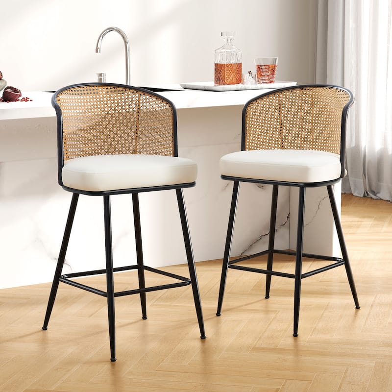 26"/29" Rattan Upholstered Bar Stool /Counter Stools Set of 2/3/4 - Set of 2 - PU-White - Counter Height