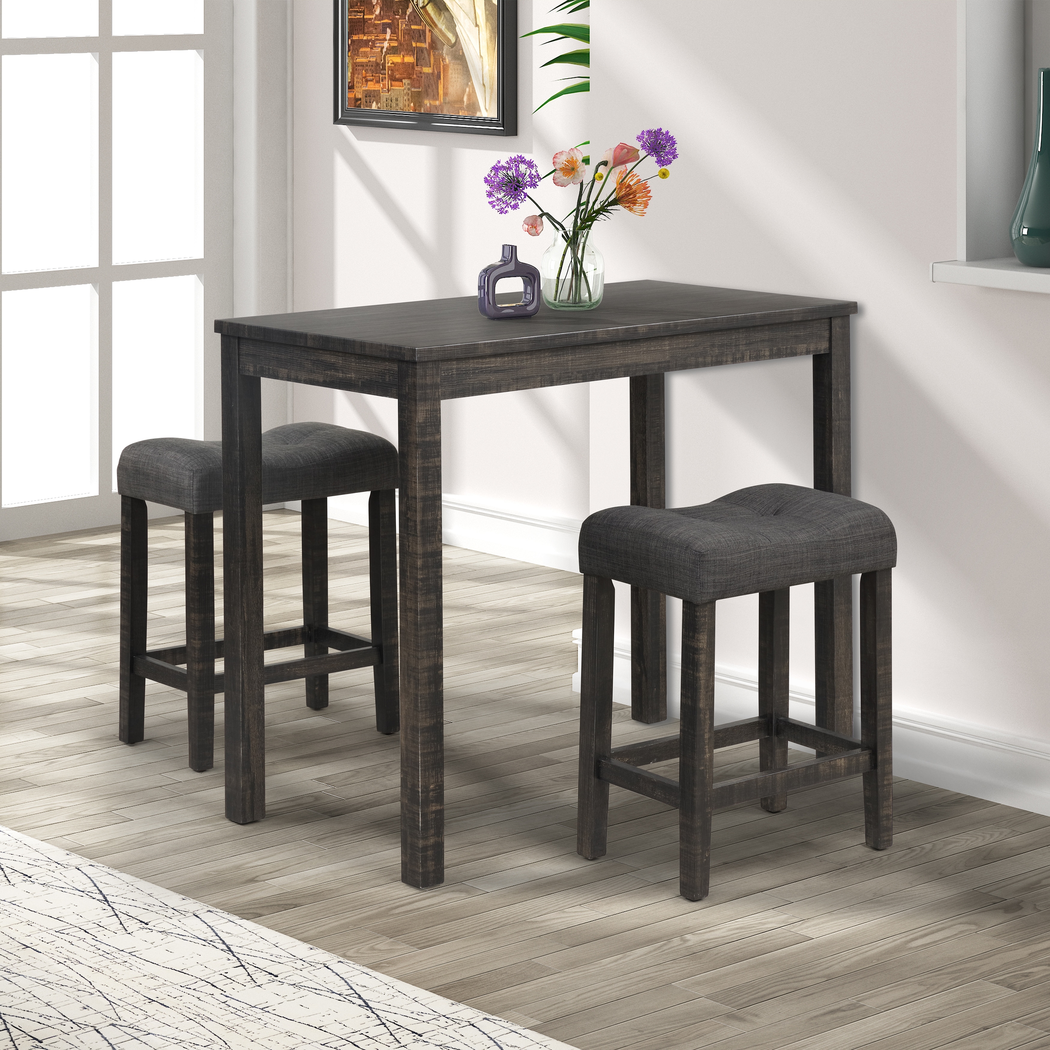 Roundhill Furniture Sora Wood Counter Height 3-piece Dining Set