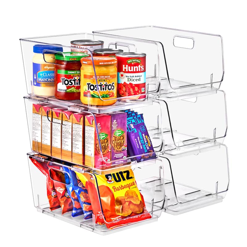 Sorbus Stackable Storage Bins Open Front Clear Acrylic Bins for Pantry Kitchen Clear Pantry Organizer Bins (Medium) - 6 Pack