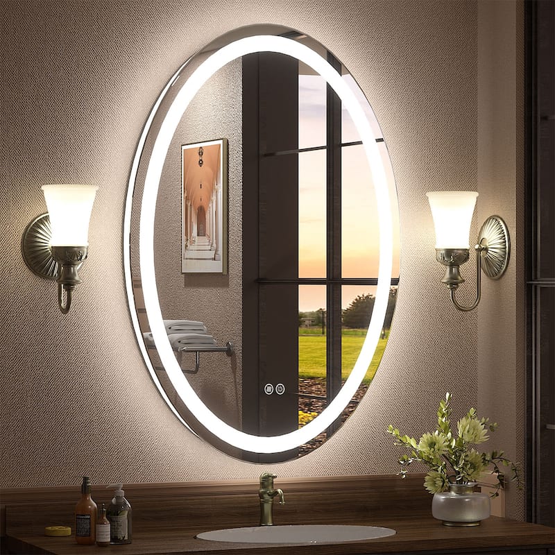 KIOTEE Super Bright Oval LED Lighted Anti-Fog Tempered Glass Bathroom Vanity Mirror with ETL and 3-Year Warranty - 36x24