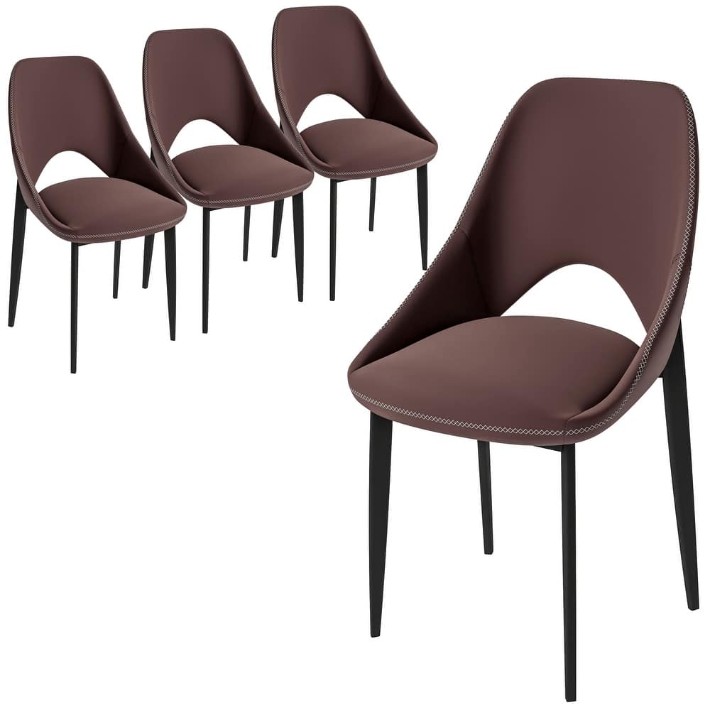 Amalfi Set of 4 Modern Fabric Upholstered Accent Dining Chairs with Curved Open Back and Metal Legs for Home or Apartment