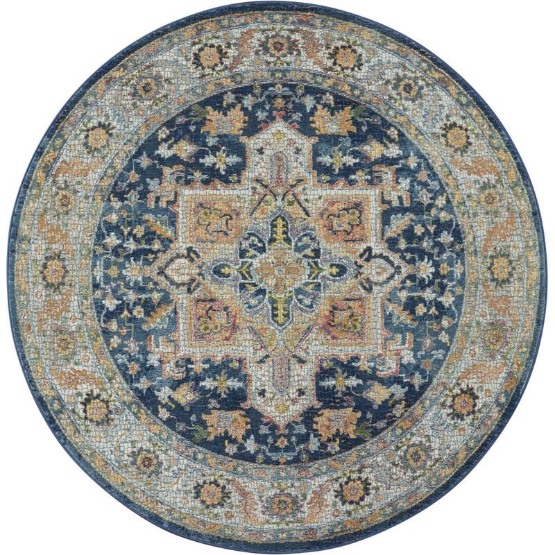 Power Loomed Distressed Geometric Floral Non Skid Area Rug - 48' X '48' X '0.5